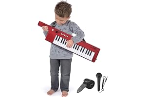 Pyle Digital Musical Keyboard 37 Keys, Electronic Karaoke Keytar with Wired Microphone, 4 Preset Selectable Tones, 4 Audio Rhythms, AUX Input, Rechargeable, Fun for Kids and All Ages