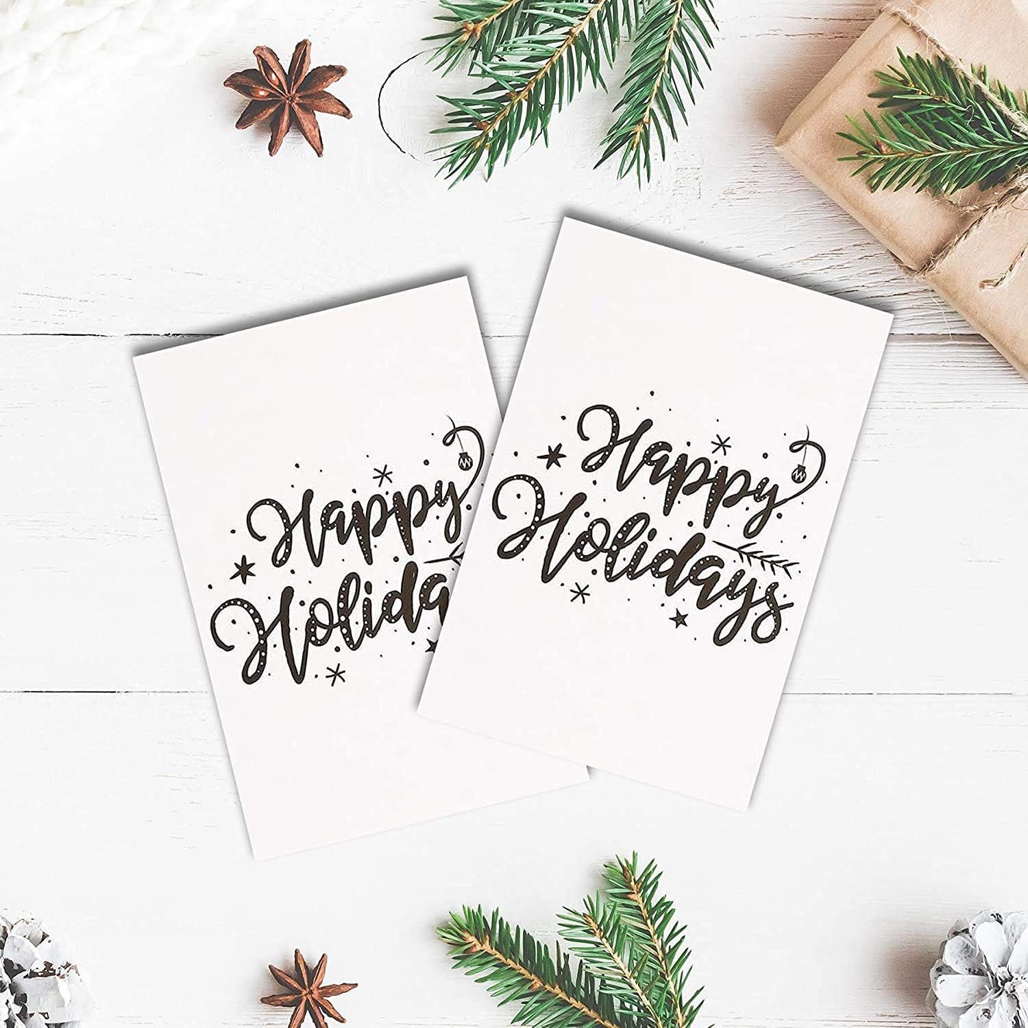 Amazon 48 Pack Merryクリスマスグリーティングカードバルクボックスセット Happy Holidays Xmasグリーティングカードwith筆記体typographicデザイン 封筒含ま 4 X 6インチ グリーティングカード 文房具 オフィス用品