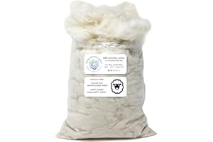 LIVING DREAMS YARN Core Wool for Needle Felting, Crochet Toys, Amigurumi Stuffing. Super Clean Wool Filler for Pillows, Stuffed Animals, Dryer Balls. 1LB, Natural White