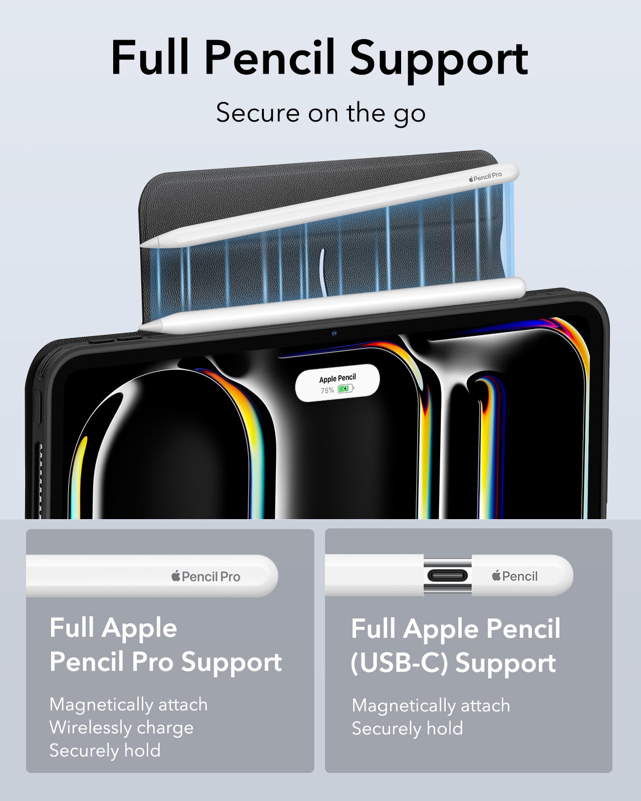 ESR for iPad Pro 11 Inch Case (M5/M4) 2025/2024, Removable Magnetic Cover with Pencil Holder, Vertical Stand, Fully Supports Pencil Pro and Pencil (USB-C), Rebound 360 Series, Black