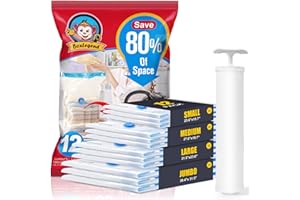 BoxLegend Vacuum Storage Bags with Large Hand Pump 12 Combo (3 Jumbo,3 Large, 3 Medium, 3 Small) Thickened Vacuum Seal Bags for Clothing Coat Bedding Quilt Blanket Pillow Comforters