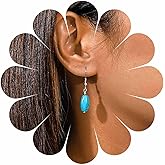 Erimberate Bohemian Teardrop Turquoise Earrings Blue Turquoise Dangle Hook Earrings Oval Turquoise Stone Earrings Tiny Natural Stone Earrings Jewelry for Women Gifts