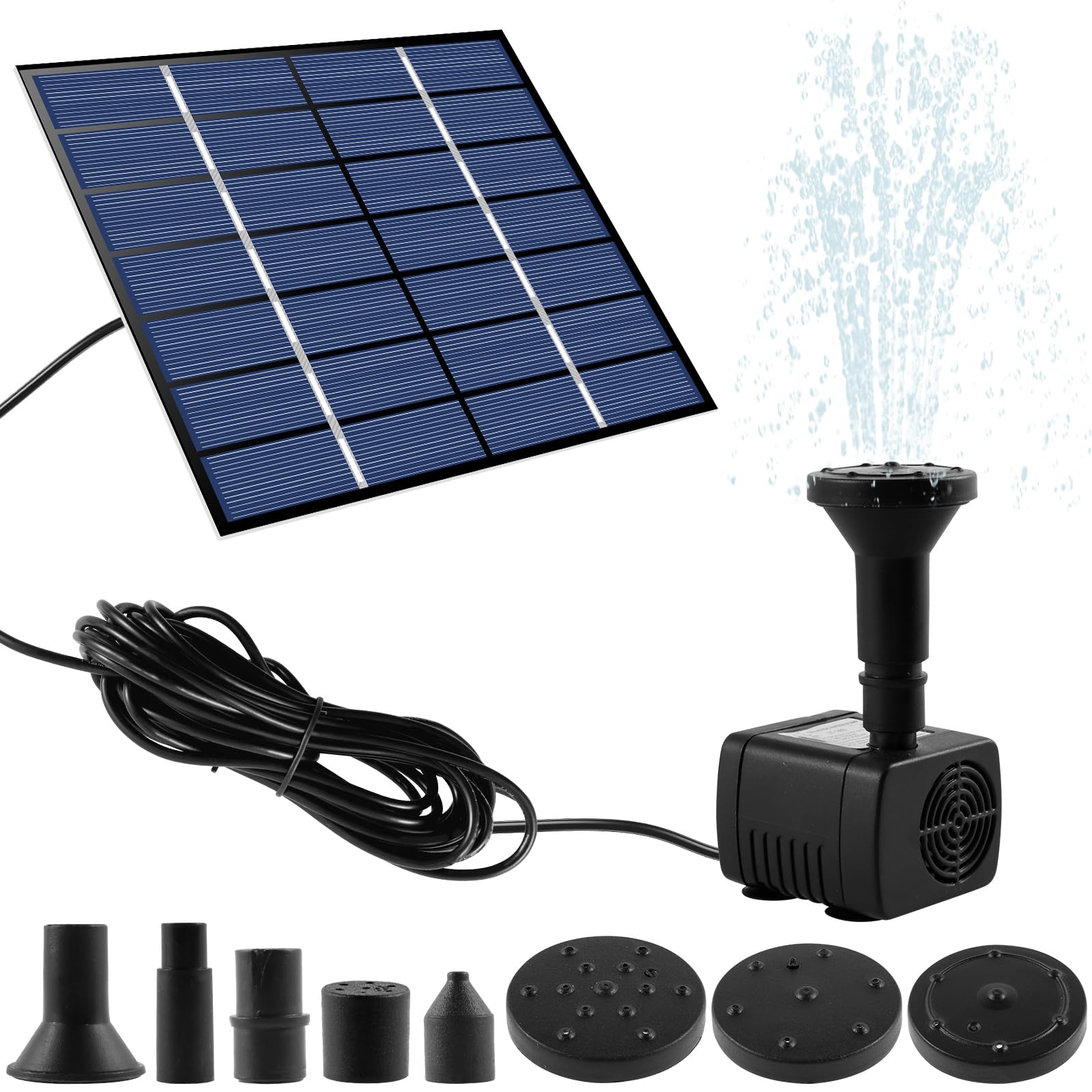 Solar Fountain Pump Upgrade 1.4 W Solar Bird Bath Fountains Solar Water Feature with 5 Nozzles IP68 Waterproof Solar Powered Water FUMP for Small Bird Bath Pond Pool Fish Tank
