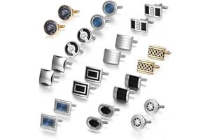 wynameleri Cufflink 12 Pairs, Classic Fashion Men's Cuff Links Silver-Tone Gold-Tone Black for Business Wedding Party Gift Box