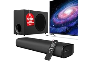 vibeadio Upgraded Sound Bar for TV with 5.9inch Big Powerful 110W Subwoofer, Deep Bass, Bluetooth 5.4, ARC/Optical/AUX/Bluetooth Connect, Surround Sound System for PC/Gaming/Projectors/Gift