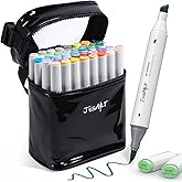 JusArt Alcohol Markers Brush Tip, 48 Colors Dual Tip Art Markers with Brush & Chisel, Alcohol Based Marker Set for Adult Coloring Books, Drawing, Illustration, Sketching, No Bleed Ink Art Supplies