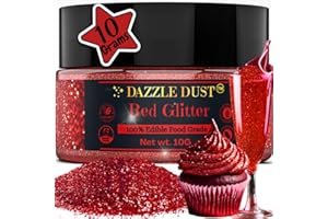 DAZZLE DUST BULK-(10g) Red Edible Glitter For Drinks, Red Sprinkles For Cake Decorating, Cocktails, Red Luster Dust Edible Glitter For Cakes, Edible Cake Decorations 100% Food Safe, Vegan, Gluten Free.