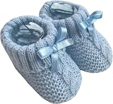 Nursery Time Knitted Baby Booties Blue 1 Pair Newborn to 3 Months Bow