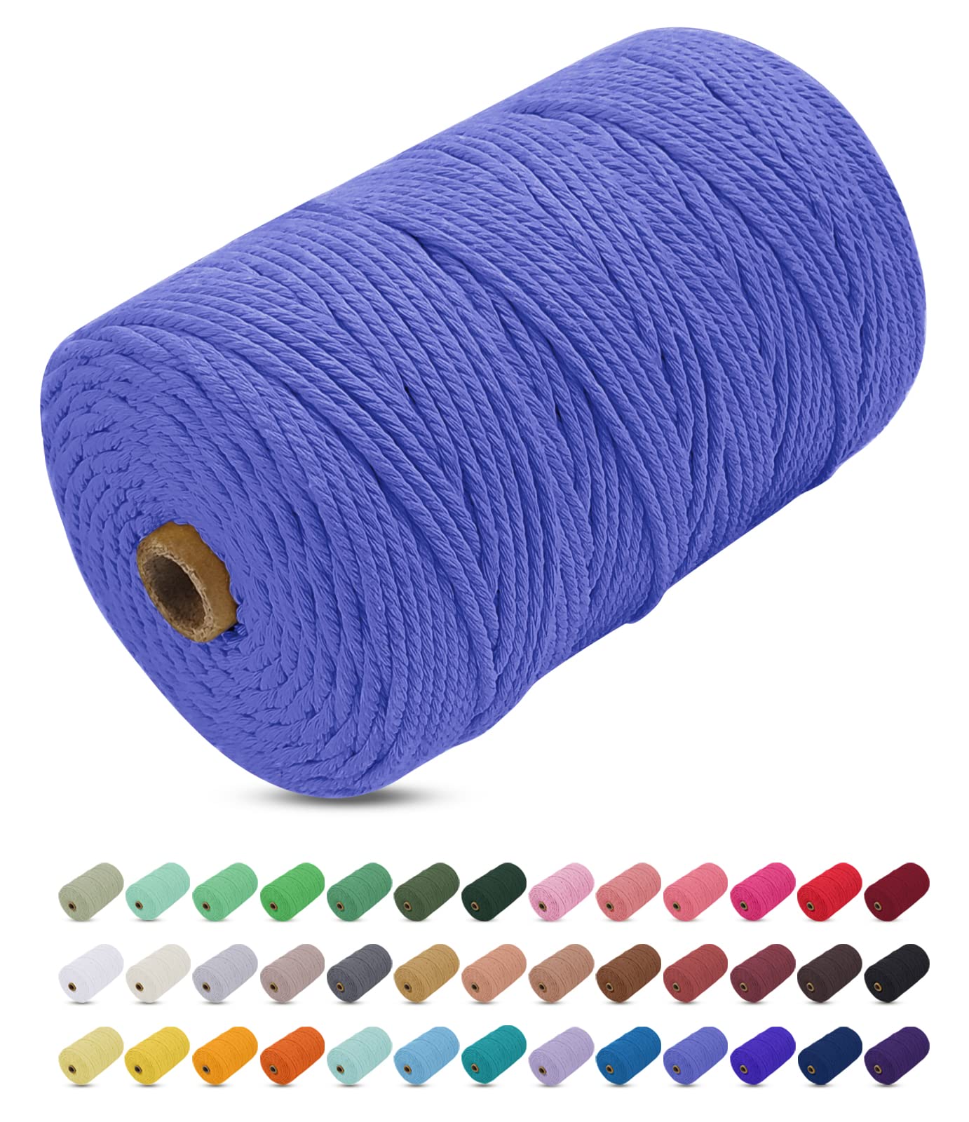 Uiopa Macrame Cord 3mm x 200m, Thick Rope Yarn Natural Cotton Cord, 4-Ply Macrame String for DIY Crafts, Plant Hangers, Wall Hangings, Decorations (Haze blue)