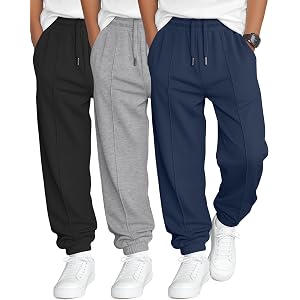 Joiceful 3 Pack Boys Sweatpants Youth Drawstring Elastic Waist Joggers Pants Kids Athletic Sweats Pants with Pocket 5-14Y