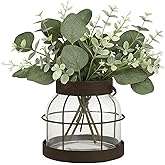 Nacidooka Farmhouse Rustic Vase, Vintage Lantern Decor Glass Vase with Distressed Metal Frame for Home Decor Floral Arrangement Dining Table Centerpiece Kitchen Bathroom Wedding Hostess Gift