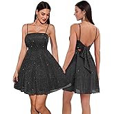 DRESSTELLS Sparkly Cocktail Dress, 2026 Bow Tie & Spaghetti Strap, Short Aline Graduation Prom Homecoming Dresses