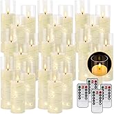 24 Pack Acrylic Flameless Candles,with Embedded Star String, Battery Operated Candles Flickering LED Pillar Candles with Remote Control and Timer, Ideal for Indoor/Outdoor Decor,Wedding,BBQ and Gift.