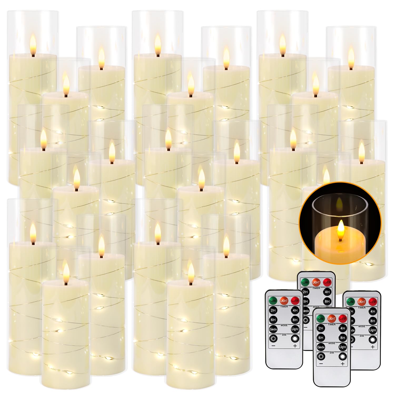 Photo 1 of ***MISSING PARTS***
24 Pack Acrylic Flameless Candles,with Embedded Star String, Battery Operated Candles Flickering LED Pillar Candles with Remote Control and Timer, Ideal for Indoor/Outdoor Decor,Wedding,BBQ and Gift.