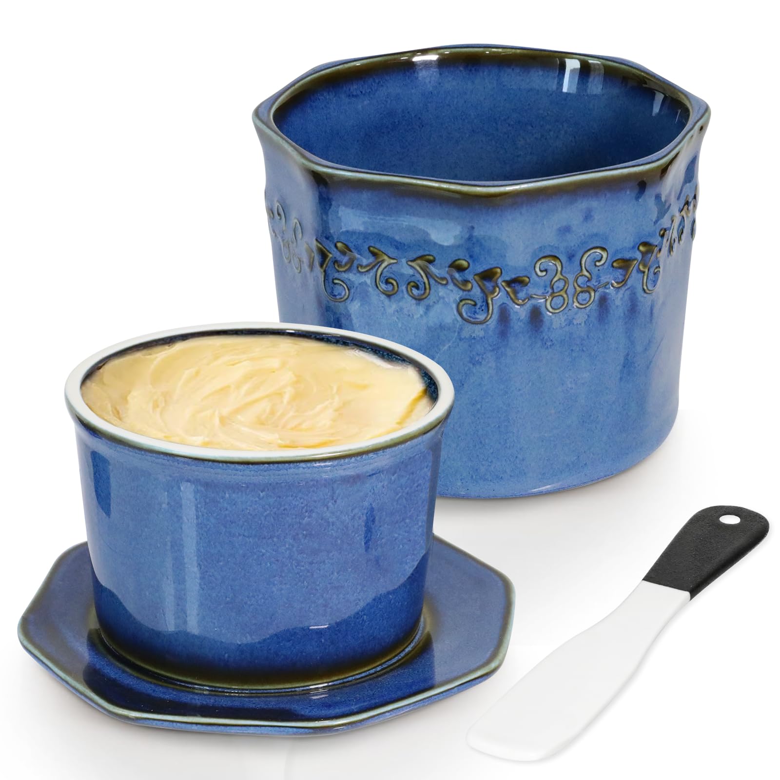 Ceramic Dish, French Dish for Spreadable, Ceramic with Lid, Porcelain Pot - Barrel for Making, Dishwasher Safe