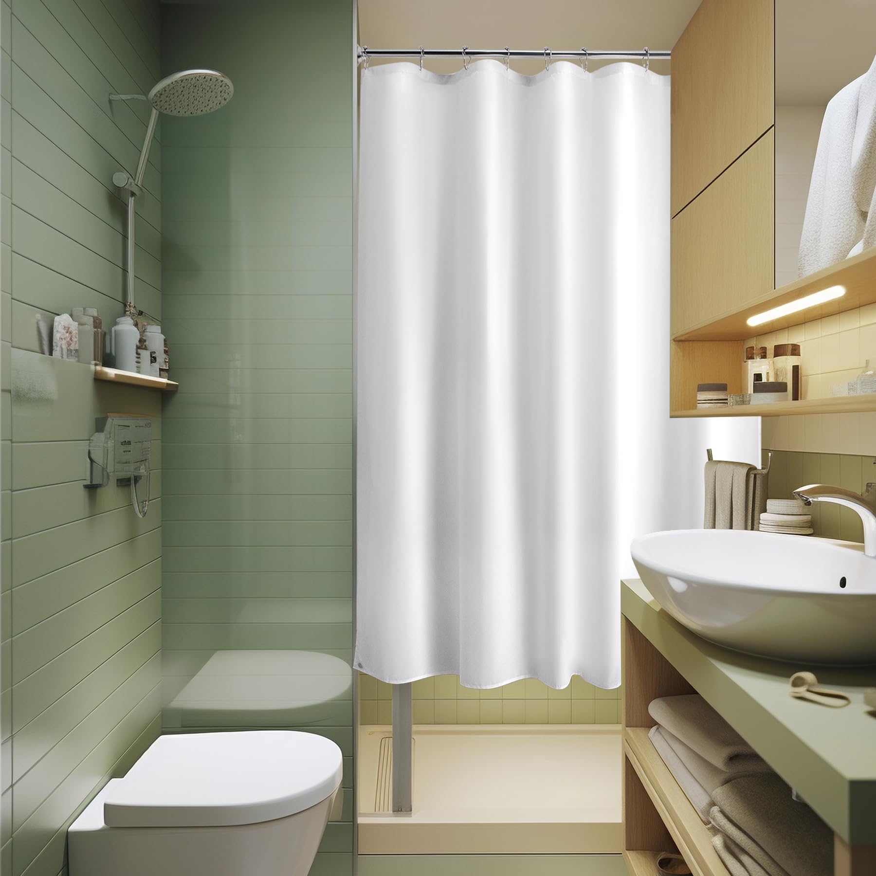 Photo 1 of Titanker Small Stall Shower Curtain Liner Washable, 47x64 Inches, White Fabric Shower Liner with 2 Magnets, Waterproof RV Shower Curtain Liner Stall Size Soft Polyester Lightweight, White