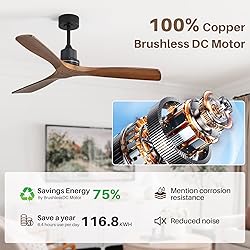 Wood Ceiling Fan no Light, Walnut, 52" Ceiling Fan