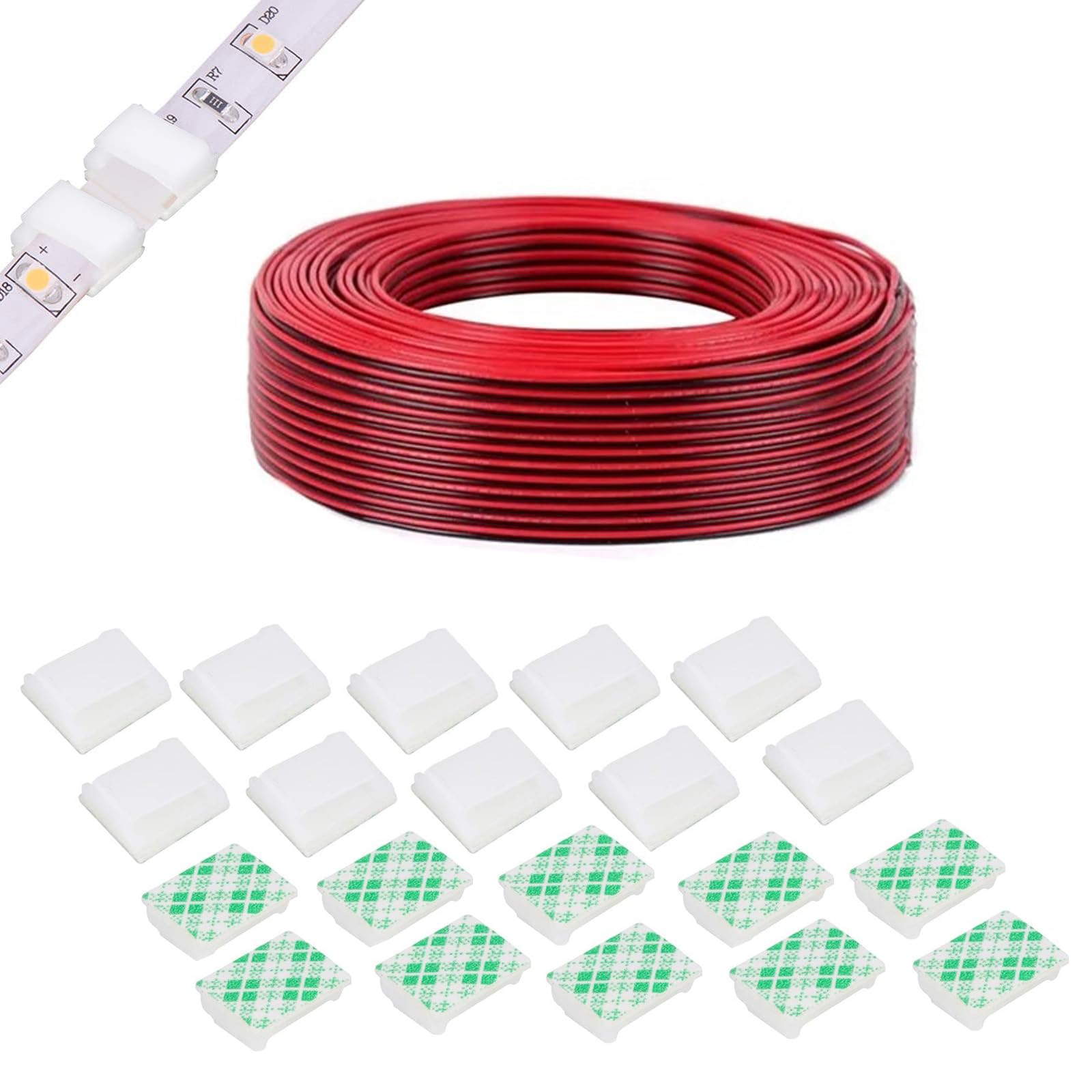 ENQIMAOYI 22awg 2pin silicone wire 2 conductor parallel wire Black and Red Extension Cable Wire Cord for Single Color LED Strip Lights，COB/2835 Tape Lights
