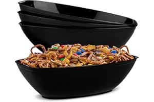PLASTICPRO Disposable Oval Serving Bowls, Party Snack or Salad Bowl, 72-Ounce, Plastic (4, Black)