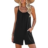 LILBETTER Womens Summer Casual Loose Rompers Sleeveless Stretchy Short Jumpsuits with Pockets