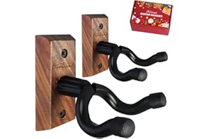 ONMIWOD Guitar Wall Mount 2 Pack, Black Walnut Wood Guitar Hanger, U-Shaped Guitar Wall Hanger Mount, Guitar Holder Hook Stand Wall for Acoustic, Electric Guitar, Banjo, Bass, for Guitar Player Men Boy