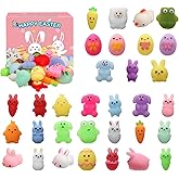 32 PCS Easter Mochi Squishy Toys Stress Relief Squishies for Kids Boys Girls Toddlers Easter Basket Stuffers Egg Fillers Gifts Party Favors,Easter Basket Stuffers fillers with Storage Box