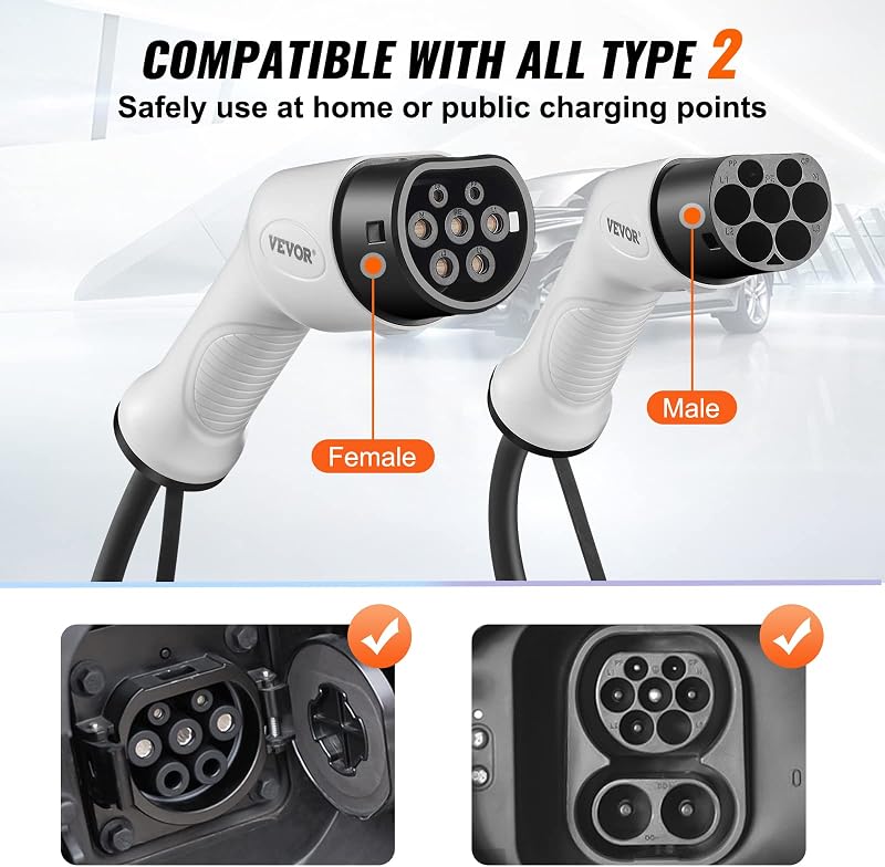 Câble de Recharge EV de Type 2 à Type 2 Chargement Monophasé Véhicule Électrique 32 A 22 kW 5,5 m IP66 Étanche avec Sac de Transport pour IEC62196 Véhicule Électrique Hybride Rechargeable CE TÜV
