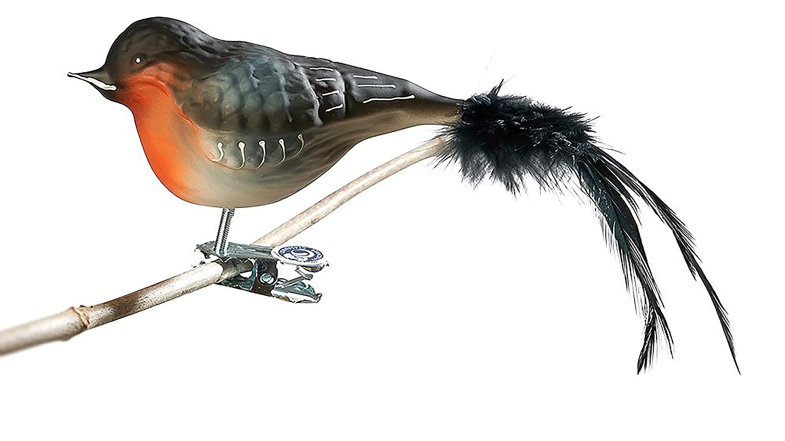 Thüringer Weihnacht 52-003 Glass Bullfinch with Natural Feathers