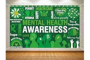 Heyfary Mental Health Awareness Month Photo Booth Backdrop Green Ribbon May Motivational Decoration School Classroom Backgrou
