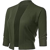 Allsense Women's 3/4 Sleeve Cropped Bolero Shrug Cardigan
