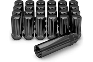 White Knight M14x1.50 (Black Chrome) Duplex 7 Spline Lug Nuts with Key (for Aftermarket Wheels), EZ Installation, Durable Car