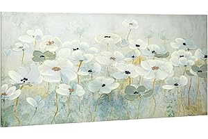 ArtbyHannah Hand-Painted Floral Oil Painting on Canvas - 20x40 Inches for Living Room, Bedroom Decoration - Textured Artwork with 3D Feel