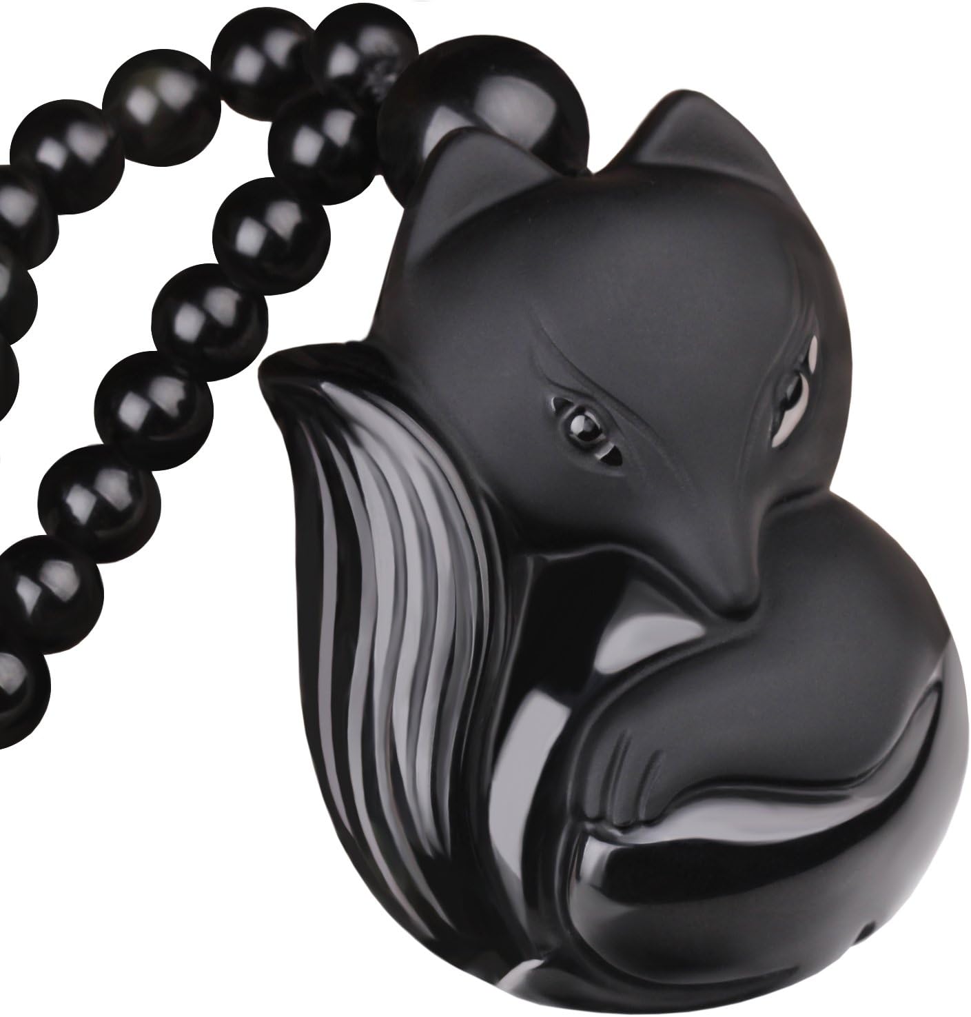 Black Obsidian Jewelry Pendant Amulet Gemstone Choker Lucky Fox Necklace for Women