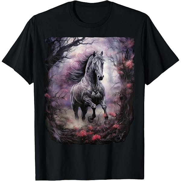 Amazon.com: Beautiful Black Horse Running Through The Snow T-Shirt