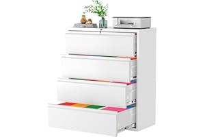 Greenvelly 4 Drawer File Cabinet with Lock, Lateral Filing Cabinets for Home Office, Lockable Metal Lateral File Cabinet, Wide Office File Cabinets with Hanging Files&Key for Letter/Legal/F4/A4