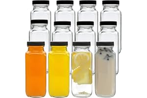 Accguan Vintage Water Bottles with Lids,8oz Reusable Glass Drinking Bottles for Juicing,Hot Sauce,Kombucha,Ginger Jar,Potion,Oil,Milk Bottles,Whiskey,Portable Travel Bottle,Smoothies Bottles(12pack)