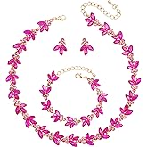 rneyflow Bridal Wedding Crystal Leaf Choker Necklace Dangle Earring Bracelet Brides Bridesmaid Jewelry Set for Women