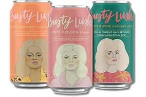Busty Lush Non-Alcoholic Beer Variety Pack, Blonde Ale, Tropical Sour, Oatmeal Stout, Low Calorie Non Alcoholic Drink, Craft-Brewed NA Beer, 12 Pack