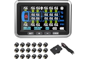 Tyona Truck Tire Pressure Monitoring System 13Bar/0-199PSI with 18 sensors TP22 tpms for RV/Trailer Color Display 6 Alert Modes for Heavy Trucks and Long Body Vehicles
