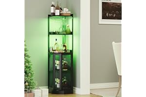 EOYUTLLY Corner Bar Cabinet with Power Outlet and LED Strip, 65" H 5-Tier Corner Liquor Wine Display Cabinet for Home, Bar and Storage Solution for Living Room, Kitchen, Home Bar, Black