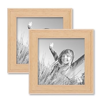 Amazon De Photolini 2er Set Landhaus Bilderrahmen 10x10 Cm Holz Natur Massivholz Mit Glasscheibe Und