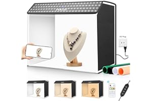 DEPTHLAN Photo Light Box 24x20x16 Inch Portable Photography Studio Light Box, Professional Dimmable Photo Booth with 336 Pure White +336 Warm White LED Lights and 4 Backdrops Photo Box and 3 Color Temperature