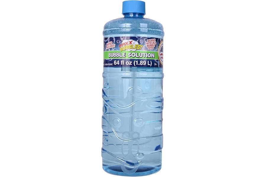 Made in USA Bubble Solution Refill with Wand 64oz Non Toxic Dye Free (1/2 Gallon), Kids Easy Grip Bottle Refill for Bubble Ma