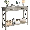 IDEALHOUSE Console Table with 2 Drawers, Farmhouse Entryway Table with Storage Shelf, Accent Wood Sofa Table for Living Room, Hallway, Foyer-Grey