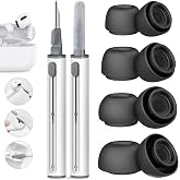 Vsagier 4 Pairs Replacement Ear Tips for AirPods Pro for AirPods Pro 2 with Noise Reduction Hole, Non-Slip Soft Silicone Ear Tips, 3 in 1 Cleaner Kit for USB-C Charging Case(XS/S/M/L, Black)