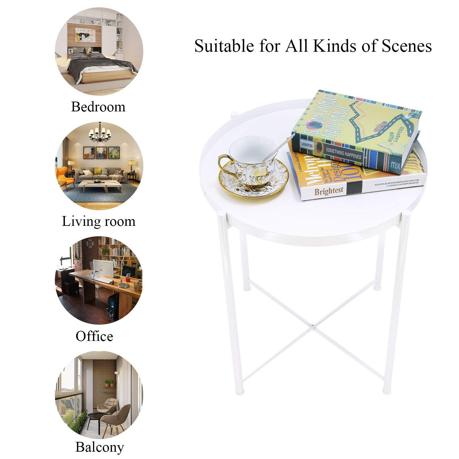 Tray Metal End Table Side Table Round Tray Removable Tray Outdoor & Indoor Drink Snack Coffee Table Telephone Table