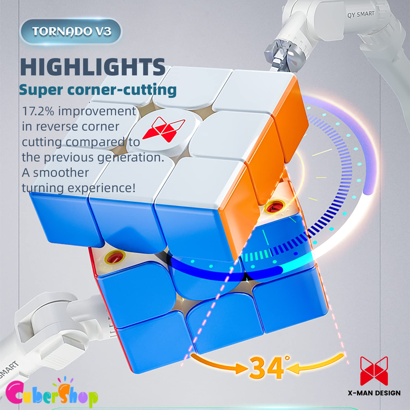 CuberShop QY X Man Tornado V3 M UV Coated (Pioneer with MagLev), 2023 New 3x3 Magnetic Speed Cube, QY Tornado V3 Pioneer UV, 3x3x3 Smooth and Fast Speed Cube, Magic Clothes UV Coated