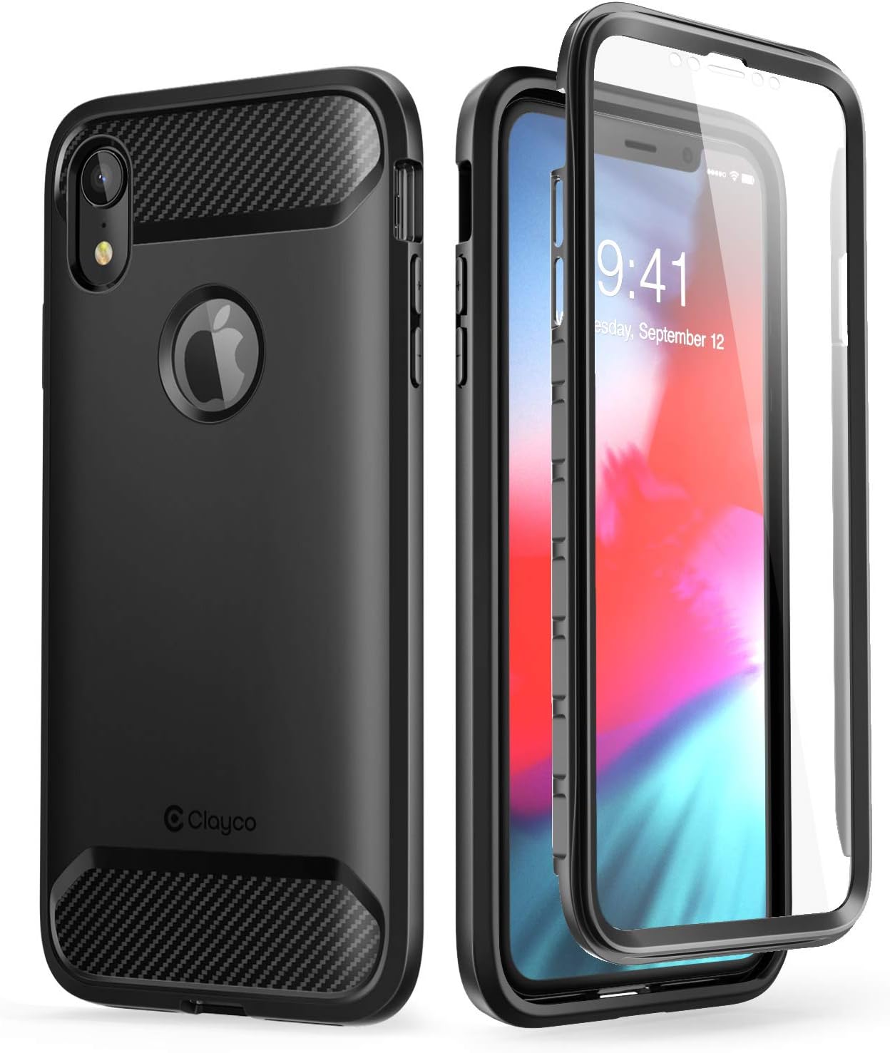 Clayco for 6.1 Screen Case, Case Inch iPhone XR iPhone (Black) [Xenon] with Rugged 2018 Full-Body Built-in XR Protector  Apple