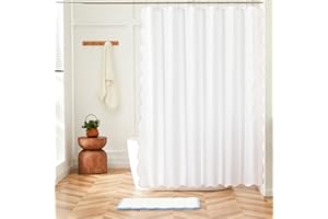 Ohocut White Shower Curtain with Pink Scalloped Edge, Cute Aesthetic Girly Preppy Women Shower Curtains for Bathroom Aesthetic, Waterproof Scalloped Shower Curtain 72’’x72’’