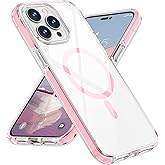MILPROX Case Compatible with Magsafe for iPhone 14 Pro Max 2022, Magnetic Clear [Non Yellowing] [Mil-Grade Protection] Shockproof Heavy Duty Bumper Cover Shell - Pink